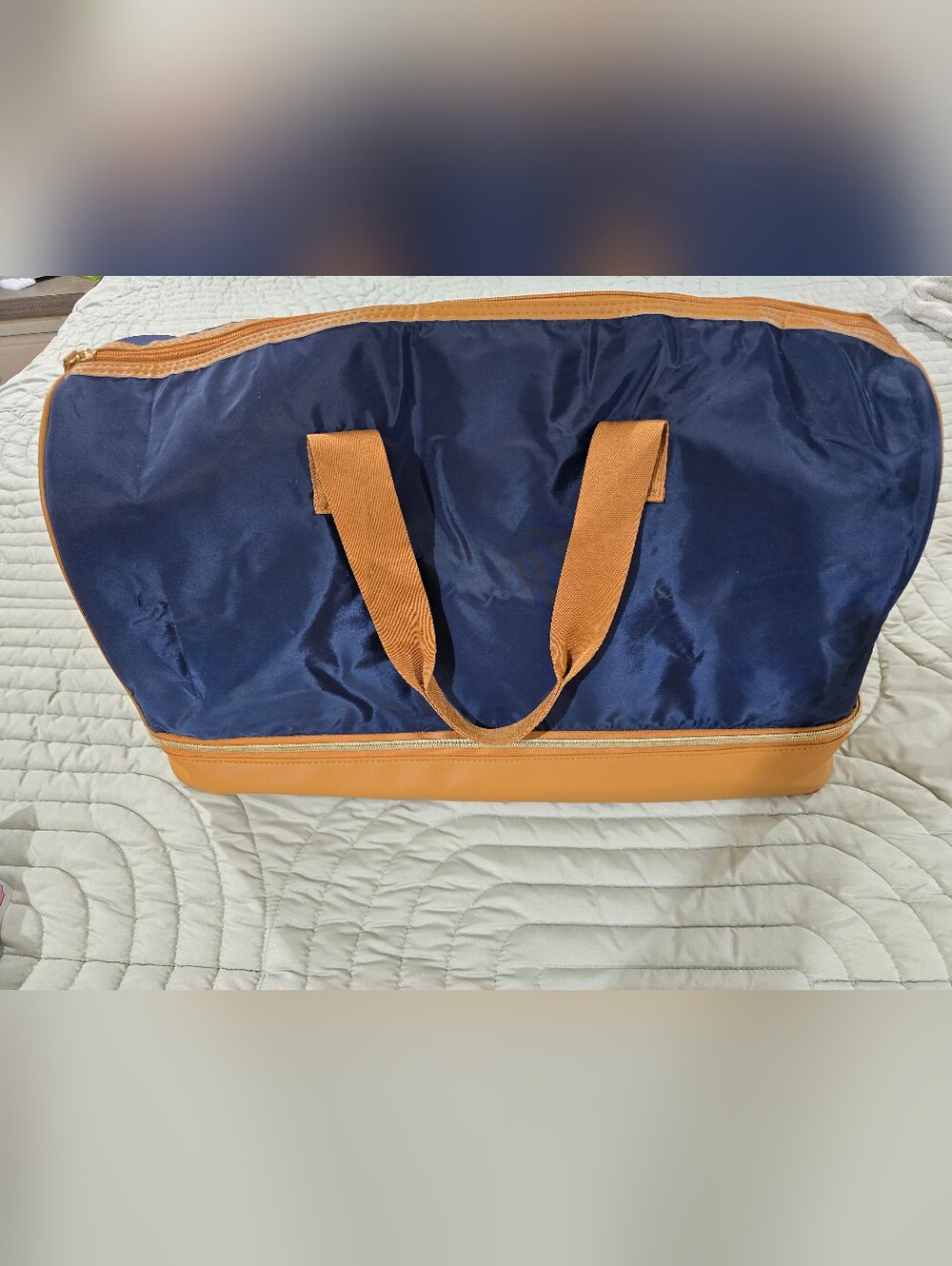 DSW Navy and Tan Interior Lined Weekender Travel Bag